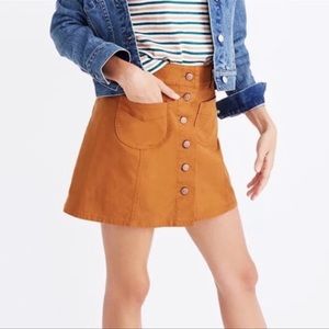 Madewell Button Front Mini Skirt, Mustard Yellow, Size 4